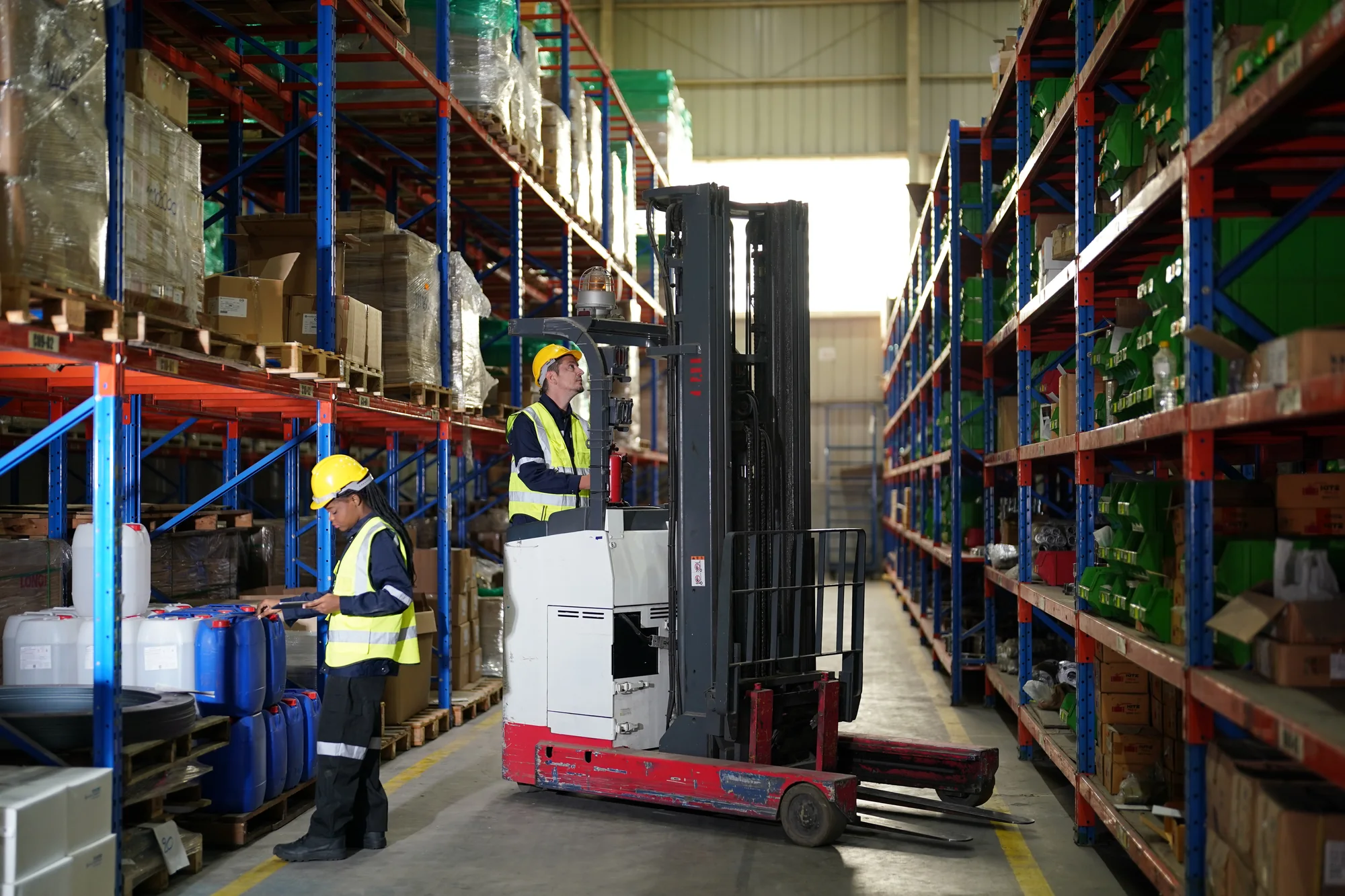 Modern distribution warehouse with racking and material handling equipment